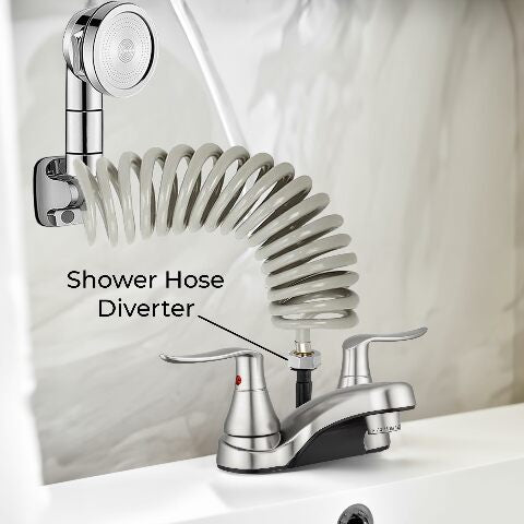 Dura Faucet DF-PL720LH-SN RV Bathroom Faucet with Winged Levers and Shower Hose Diverter (Brushed Satin Nickel)