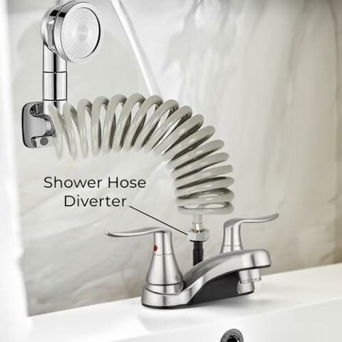 Dura Faucet DF-PL720LH-SN RV Bathroom Faucet with Winged Levers and Shower Hose Diverter (Brushed Satin Nickel)