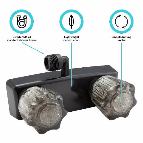 Dura Faucet DF-SA100S1-BK RV Shower Faucet Valve Diverter Compatible with Exterior Shower Boxes with Clear Acrylic 2-Knobs (Black)