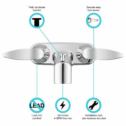 Dura Faucet DF-SA110LH-CP RV Tub & Shower Faucet Valve Diverter with Winged Levers (Chrome)