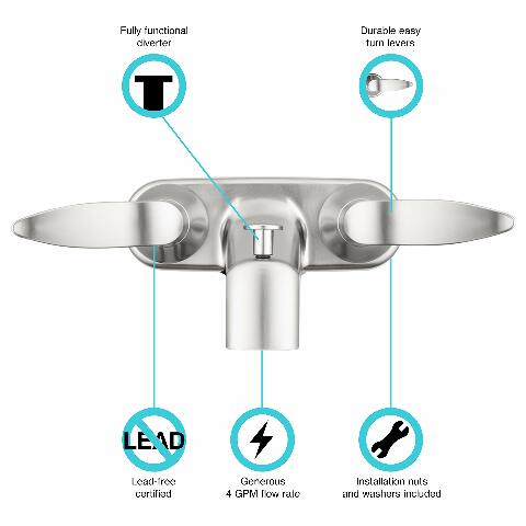 Dura Faucet DF-SA110LH-SN RV Tub & Shower Faucet Valve Diverter with Winged Levers (Brushed Satin Nickel)
