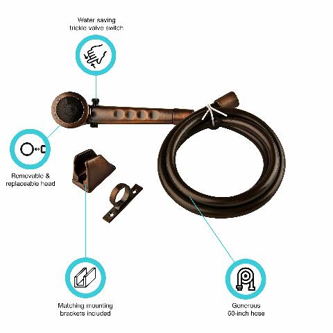Dura Faucet DF-SA130-ORB RV Economical Shower Head and 60-inch Hose Kit - Water-Saving Trickle Switch (Oil Rubbed Bronze)
