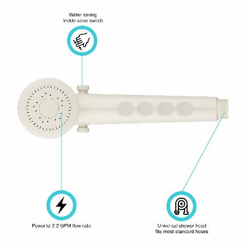 Dura Faucet DF-SA135-BQ RV Economical Handheld Replacement Shower Head Wand Unit - Water Saving Flow Control Trickle Switch (Bisque Parchment)