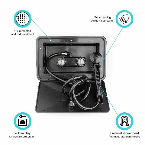 Dura Faucet DF-SA170-BK RV Weatherproof Exterior Shower Box Kit - Lock and Key (Black)