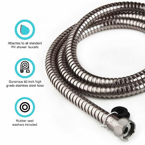 Dura Faucet DF-SA200-SN RV 60-inch Flexible Stainless Steel Handheld Shower Head Hose (Satin Nickel)