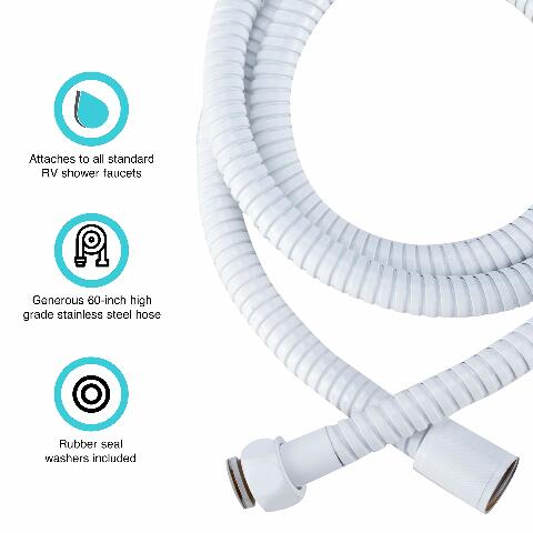 Dura Faucet DF-SA200-WT RV 60-inch Flexible Stainless Steel Handheld Shower Head Hose (White)