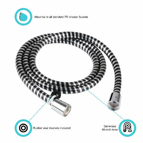 Dura Faucet DF-SA230-CP RV 60-inch Vinyl Shower Hose (Chrome and Black)