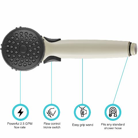 Dura Faucet DF-SA400-BQ RV Hand Held Shower Wand - Water-Saving Trickle Switch (Bisque Parchment)