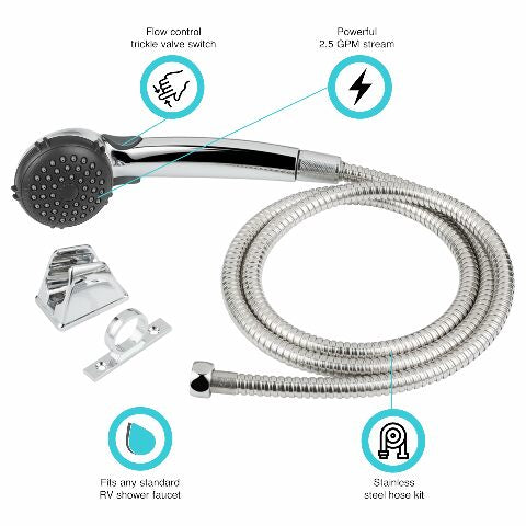 Dura Faucet DF-SA400K-CP RV Hand Held Shower Head - Stainless Steel Hose Kit (Chrome)