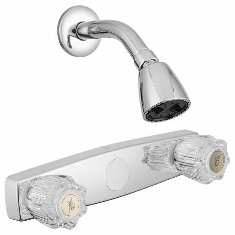Dura Faucet Economical Shower Faucet with Classic Clear Acrylic Knobs and Shower Head (Chrome Polished)