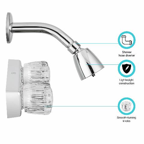 Dura Faucet Economical Wall Mounted Shower Faucet and Shower Head with Arm Trim Kit - Crystal Acrylic Knobs (Chrome Polished)