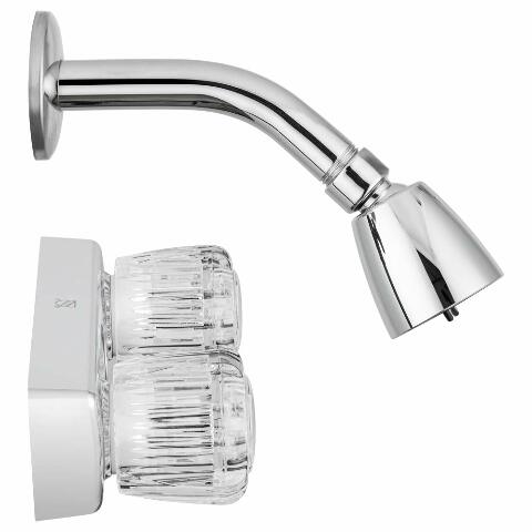 Dura Faucet Economical Wall Mounted Shower Faucet and Shower Head with Arm Trim Kit - Crystal Acrylic Knobs (Chrome Polished)