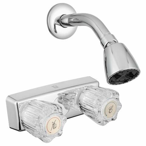 Dura Faucet Economical Wall Mounted Shower Faucet and Shower Head with Arm Trim Kit - Crystal Acrylic Knobs (Chrome Polished)