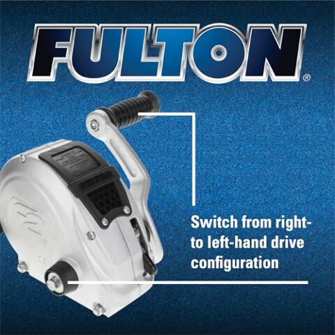 Fulton FW16000101 F2 Boat Trailer Winch with 20 Foot Winch Strap with Hook, 1,600 lbs. Capacity, Single-Speed Hand Crank Winch, Dual Gear Drum System