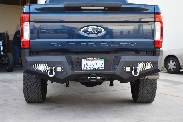 Steel Rear Bumper Compatible with Ford F-250 & F-350 | Includes 2 Flush Mount LED Cube Lights | Retains Access to Spare Tire | 2 Shackle Recovery Points | DV8 Offroad 2017-2021