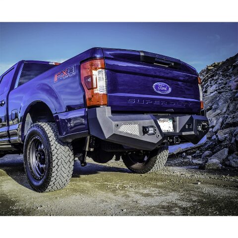 Steel Rear Bumper Compatible with Ford F-250 & F-350 | Includes 2 Flush Mount LED Cube Lights | Retains Access to Spare Tire | 2 Shackle Recovery Points | DV8 Offroad 2017-2021