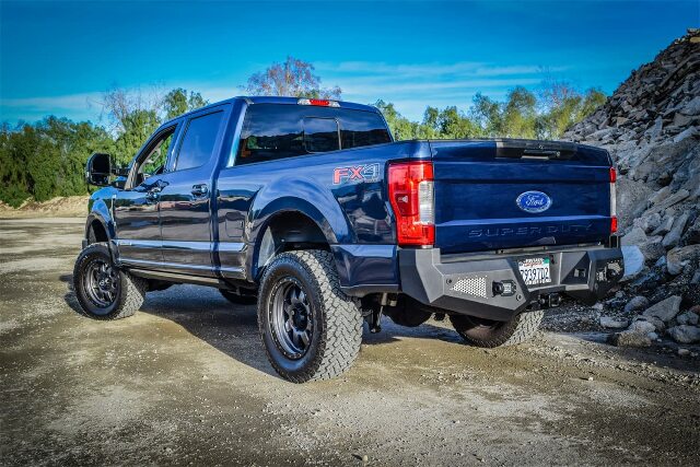 Steel Rear Bumper Compatible with Ford F-250 & F-350 | Includes 2 Flush Mount LED Cube Lights | Retains Access to Spare Tire | 2 Shackle Recovery Points | DV8 Offroad 2017-2021