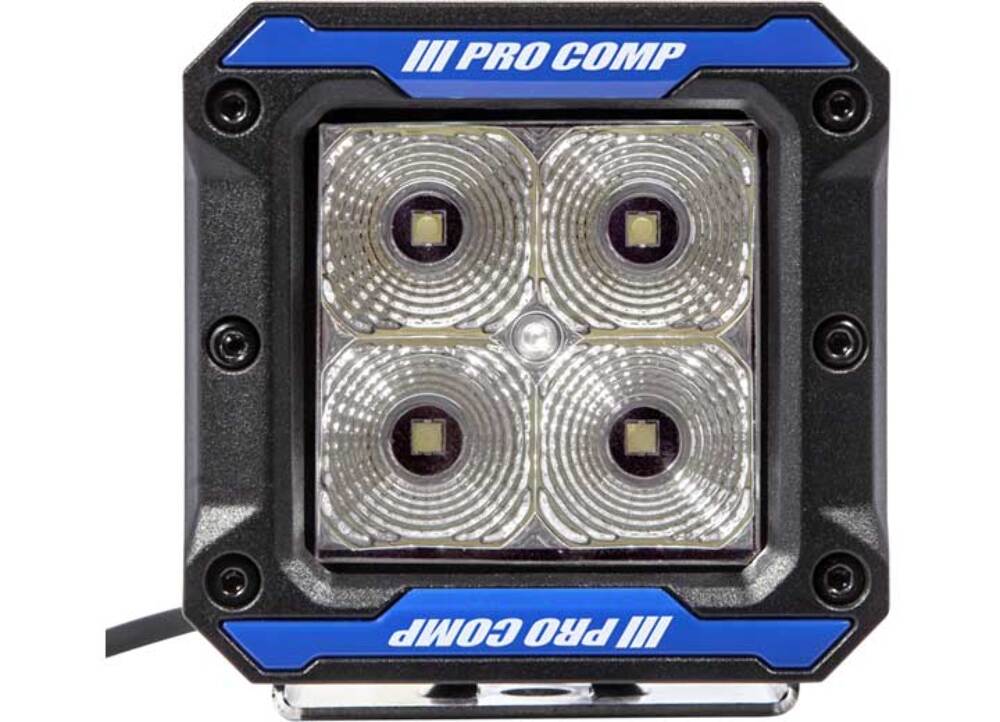 Pro Comp Suspension 76413P S4 Gen3 Flood Light Clear Amp Draw: 1.36/12V 0.68/24V 20 Watts 3.25w x 3.75h x 3.1d 3800 Polyester Powder Coat Shock Resistant IP 67830 Raw Lumens Pair S4 Gen3 Flood Light