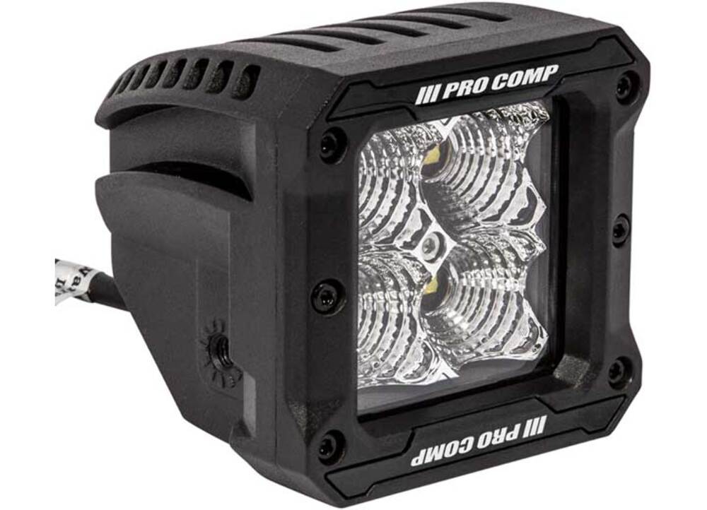 Pro Comp Suspension 76413P S4 Gen3 Flood Light Clear Amp Draw: 1.36/12V 0.68/24V 20 Watts 3.25w x 3.75h x 3.1d 3800 Polyester Powder Coat Shock Resistant IP 67830 Raw Lumens Pair S4 Gen3 Flood Light