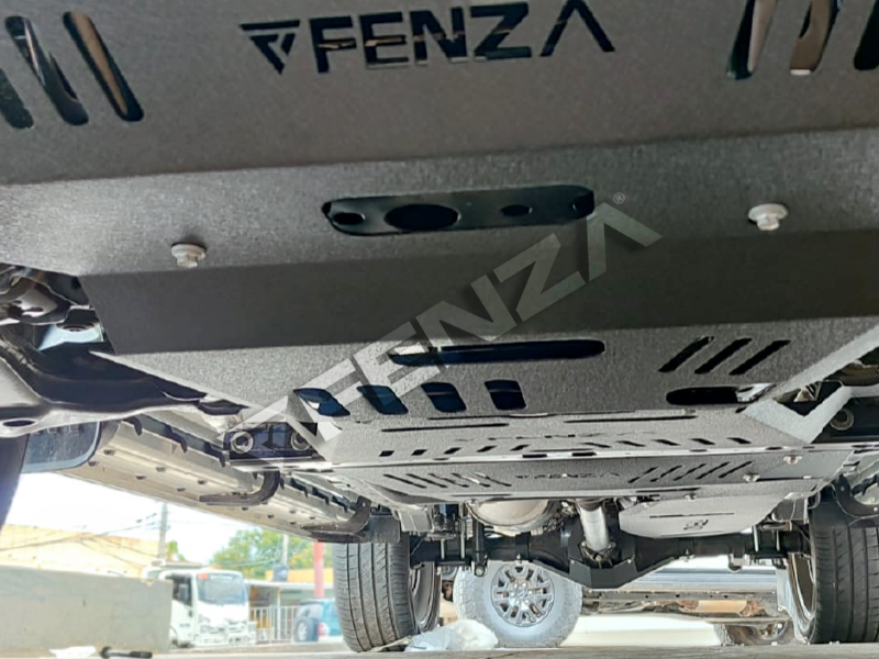 Fenza heavy-duty skid plates showcasing powder-coated finish