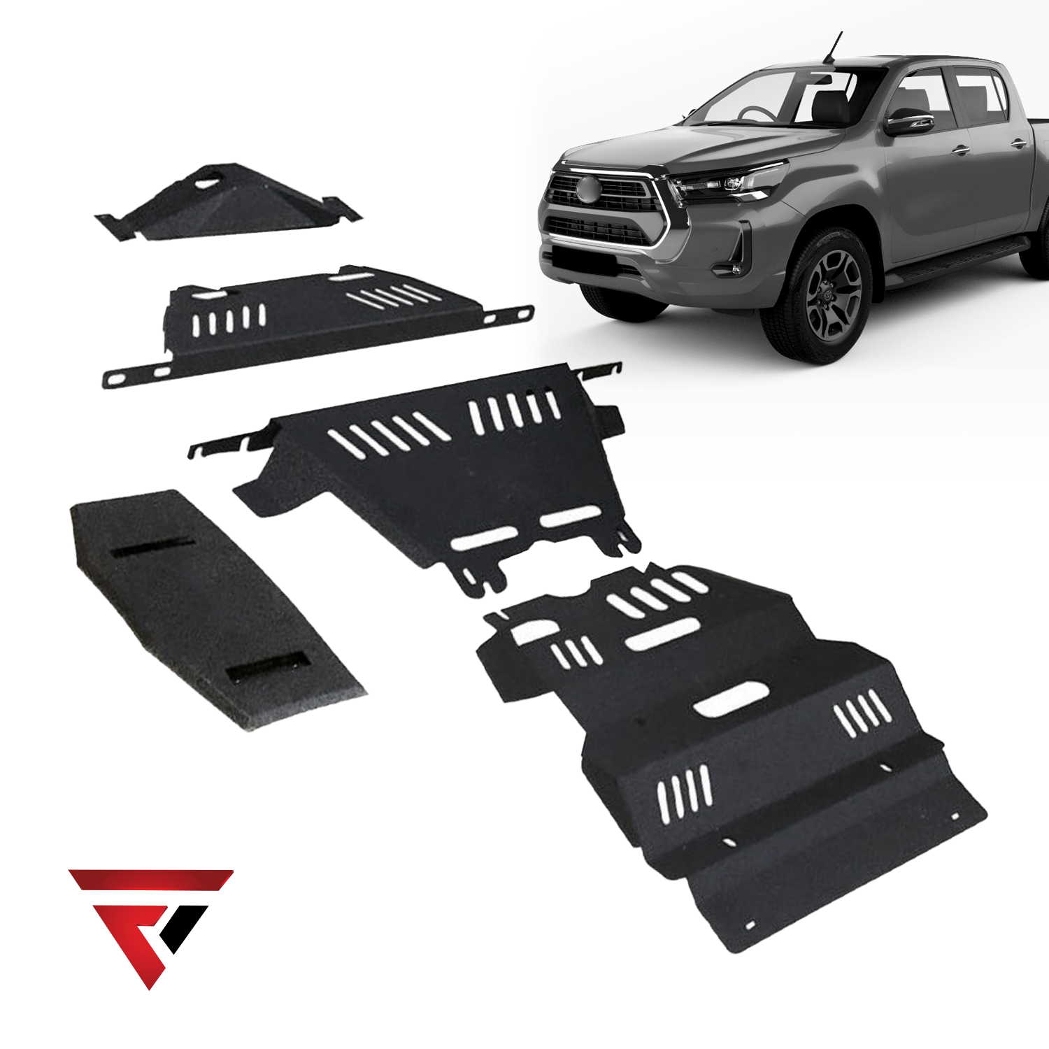 Close-up of Fenza underbody protection kit for Toyota Hilux