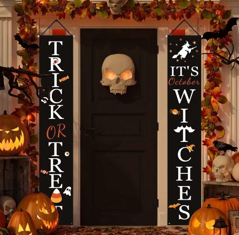 Fenza 2 Pieces Halloween Decorations Outdoor Indoor, Welcome Banners Porch Signs For Front Door Outside Yard Garland Party Supplies Theme Party