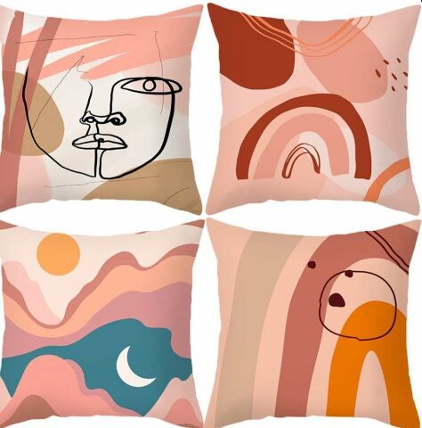 Fenza Handmade 2024 Pantone 13-1023 Inspired Peach Fuzz Linen Throw Pillows 4 Piece Set,18X18 Pillow Inserts Double Sided Printed Pattern Bedroom Decor Ideal For Interior Designer Home Decor
