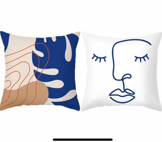 Fenza Custom Throw Pillow Cover For Family, Linen Double Side Pattern, 2 Piece Set 18X18 Inches, Inserts Are Not Included Or Sold Separately (Blue Leaf)
