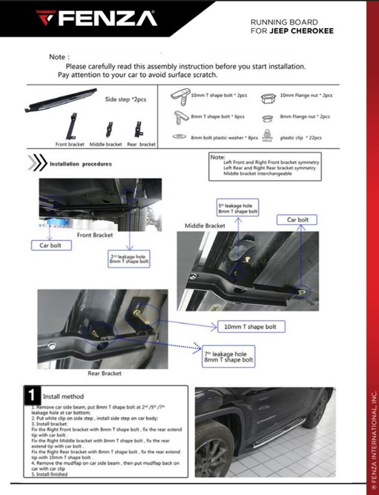 Fenza Running Boards Compatible with 2014-2019 Jeep Cherokee – Black with Silver Accent