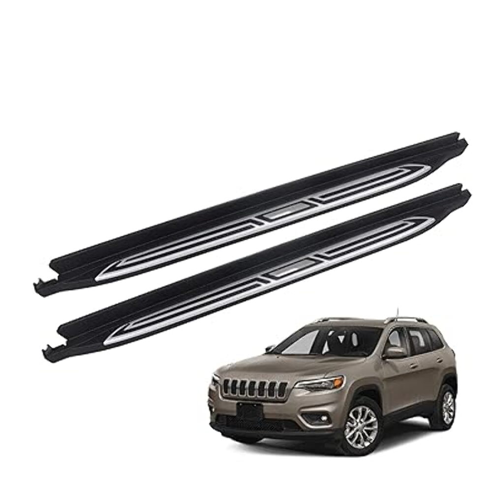 Fenza Running Boards Compatible with 2014-2019 Jeep Cherokee – Black with Silver Accent