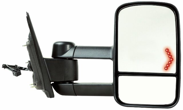 Compatible with System Passenger Side Towing Mirror Compatible with Silverado/Sierra, 2500, 3500, Textured Black, Arrow Signal, Dual Lens, 1st Design, (no Power fold/Side Reflector/BLIS), fold, Heated Power