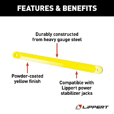 Lippert Replacement Support Arm Compatible with RV Power Stabilizer Jacks, 19.3" Long, 1-1/2" Wide, Powder-Coated Yellow Heavy-Gauge Steel, Mounting Hardware Not Included - 1134122