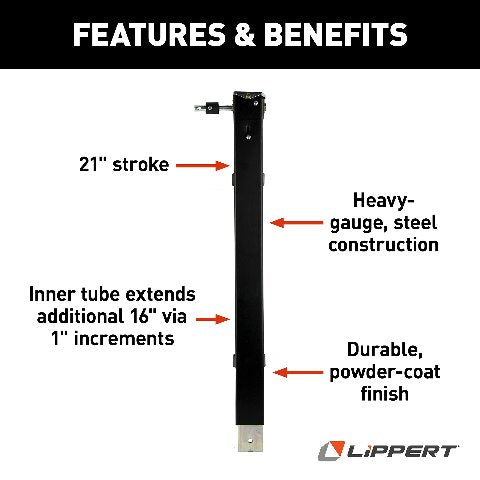 Lippert 5th Wheel Landing Gear Lead Drop Leg, 29-1/2" Universal Replacement with Snap Pin, Durable Powder-Coated Assembly - 179013