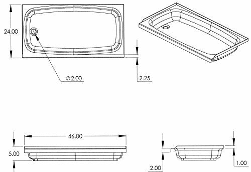 Lippert Replacement 24" x 46" White Bathtub with Right Drain, Scratch-Resistant ABS Acrylic Compatible with RVs, Travel Trailers, 5th Wheels, Motorhomes - W2446RHSPK
