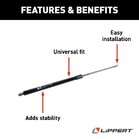 Solera 280343 Gas Strut - 26", 124 lb Compatible with Short and Flat Awning Arms, Black