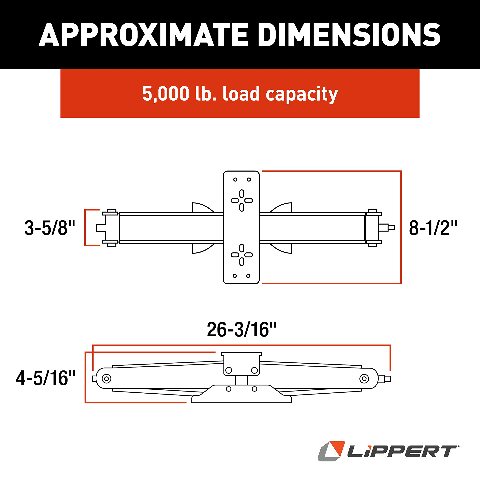 Lippert Manual RV Scissor Jack Kit, 5,000 lbs. 24" Extended, 4-1/4" Retracted, Universal Bolt-on or Weld-on Compatible with Travel Trailer, 5th Wheel, Stable Bow-Tie Base, Crank Handle Sold Separately - 285325