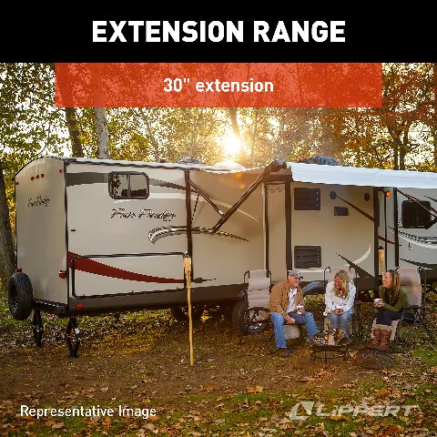 Lippert Manual 30" RV Scissor Jack Kit Compatible with 5th Wheels, Travel Trailers, Single Pack, 5,000 lb. Load Capacity, Anti Rust Coating, Universal Bolt-On Installation, Bow-Tie Base, Crank Handle - 285332
