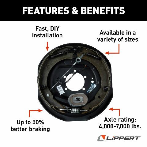 Lippert Components Forward Self-Adjusting Brake Assembly Compatible with Right Side 12" x 2", 4,000-7,000 lbs. Capacity, Compatible with 14.5", 15", 16" Wheels - 296652