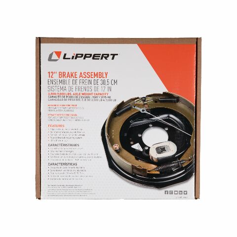 Lippert Components Forward Self-Adjusting Brake Assembly Compatible with Right Side 12" x 2", 4,000-7,000 lbs. Capacity, Compatible with 14.5", 15", 16" Wheels - 296652
