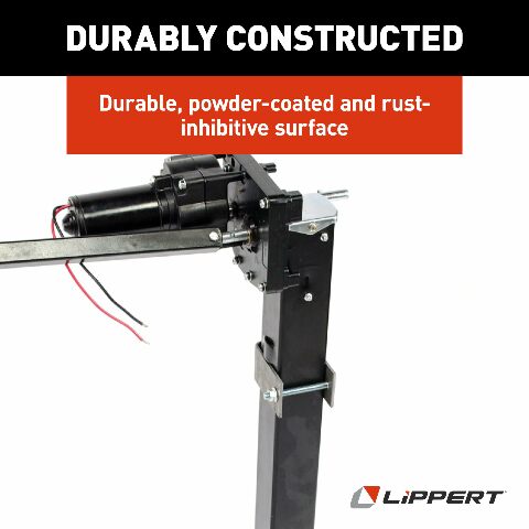 Lippert Replacement Universal-Mount Power 5th Wheel Landing Gear Kit - 6,000-Pound Capacity, 21" Stroke, Includes Legs, Foot Pads, Pins, Gears, Motors, Switch, Mounting Brackets, Crank Handle - 333964