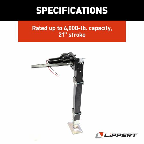 Lippert Replacement Universal-Mount Power 5th Wheel Landing Gear Kit - 6,000-Pound Capacity, 21" Stroke, Includes Legs, Foot Pads, Pins, Gears, Motors, Switch, Mounting Brackets, Crank Handle - 333964