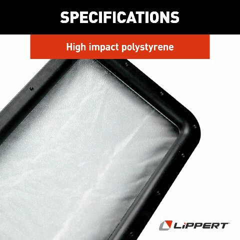 Lippert Components Inner & Outer Replacement Window Frame with Seal, Glass Compatible with Raidus RV Entry Doors, 12" x 21", Obscure Pane, No Assembly Required, Easy DIY Installation, High Impact Polystyrene, Black - 363370