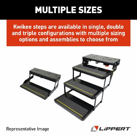 Kwikee 34 Series Electric Step Assembly, Logic Control Unit, Power Switch Kit Compatible with RV, Travel Trailers, Hidden Light, 8.5" Step Rise, Anti-Slip Surface, 12V DC Motor, Steel Construction - 3722862