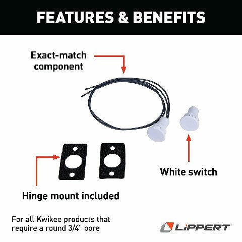 Kwikee Electric Step Replacement Round Magnetic Door Switch with 3/4" Core Compatible with RVs & Travel Trailers, White