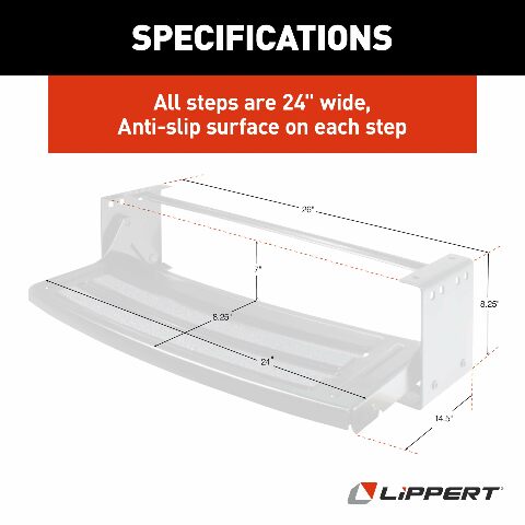 Lippert Components Radius 24" Single Manual RV Step Assembly, 300 lbs. Anti-Slip Steps, Compact One-Hand Expand or Collapse, Black Powder Coat, Travel Trailers, 5th Wheels, Campers - 432678