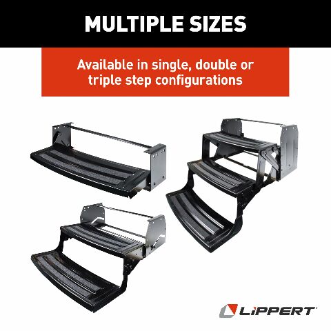 Lippert 24" Radius Triple Manual RV Steps, 9" Rise Compatible with 5th Wheel RVs, Travel Trailers and Motorhomes, Anti-Slip Stepping Surface - 1774401