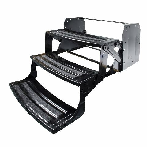Lippert 24" Radius Triple Manual RV Steps, 9" Rise Compatible with 5th Wheel RVs, Travel Trailers and Motorhomes, Anti-Slip Stepping Surface - 1774401