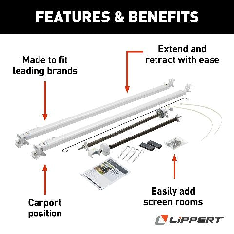 Solera 68"-81" Standard White Classic Universal RV Awning Arms and Hardware Kit, Compatible with Dometic and Carefree Awnings - 434718