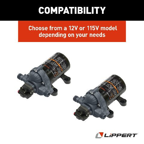 Lippert Components Flow Max 12V RV Water Pump, 3.0 GPM, 50 PSI, 9.5 Max Amp, Self-Priming, Screen Filter Included - 689052