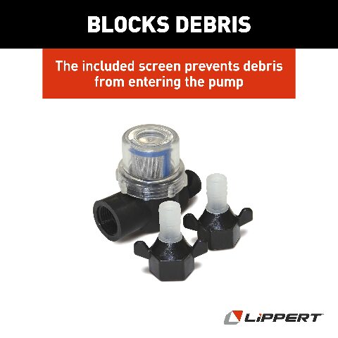 Lippert Components Flow Max 12V RV Water Pump, 3.0 GPM, 50 PSI, 9.5 Max Amp, Self-Priming, Screen Filter Included - 689052